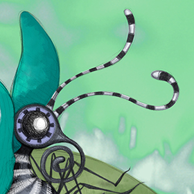 Butterfly riding a leaf
